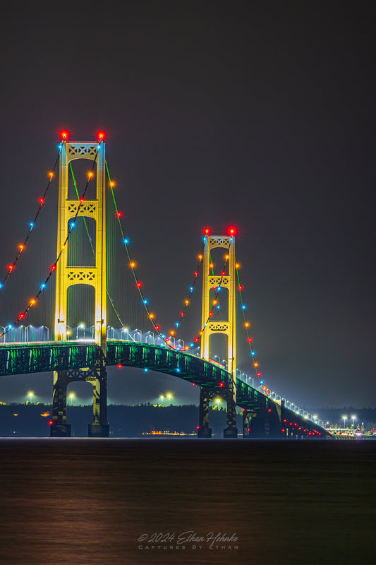 Mackinac Bridge - Two Towers at Night (Portrait Orientation)