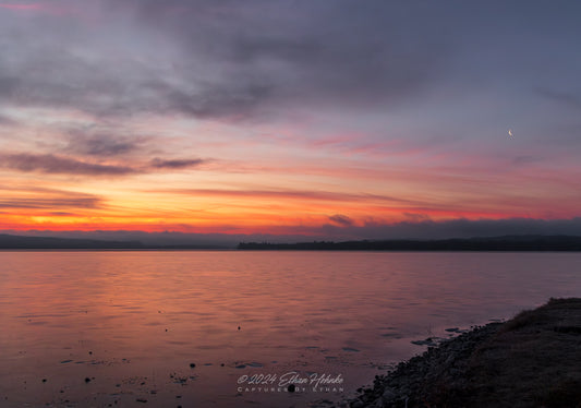 Lake Leelanau Sunrise with Crescent Moon