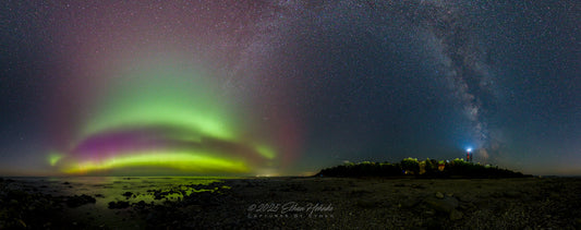 Northern Lights and Milky Way Arch over Grand Traverse Lighthouse