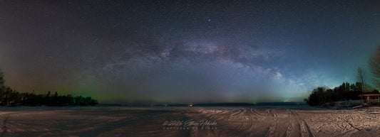 Milky Way Arch over Frozen Lake Leelanau 3:1 Panorama